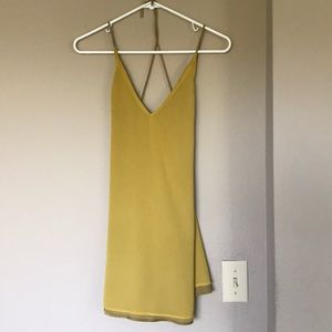 Low cut thin strap yellow summer mini dress size S